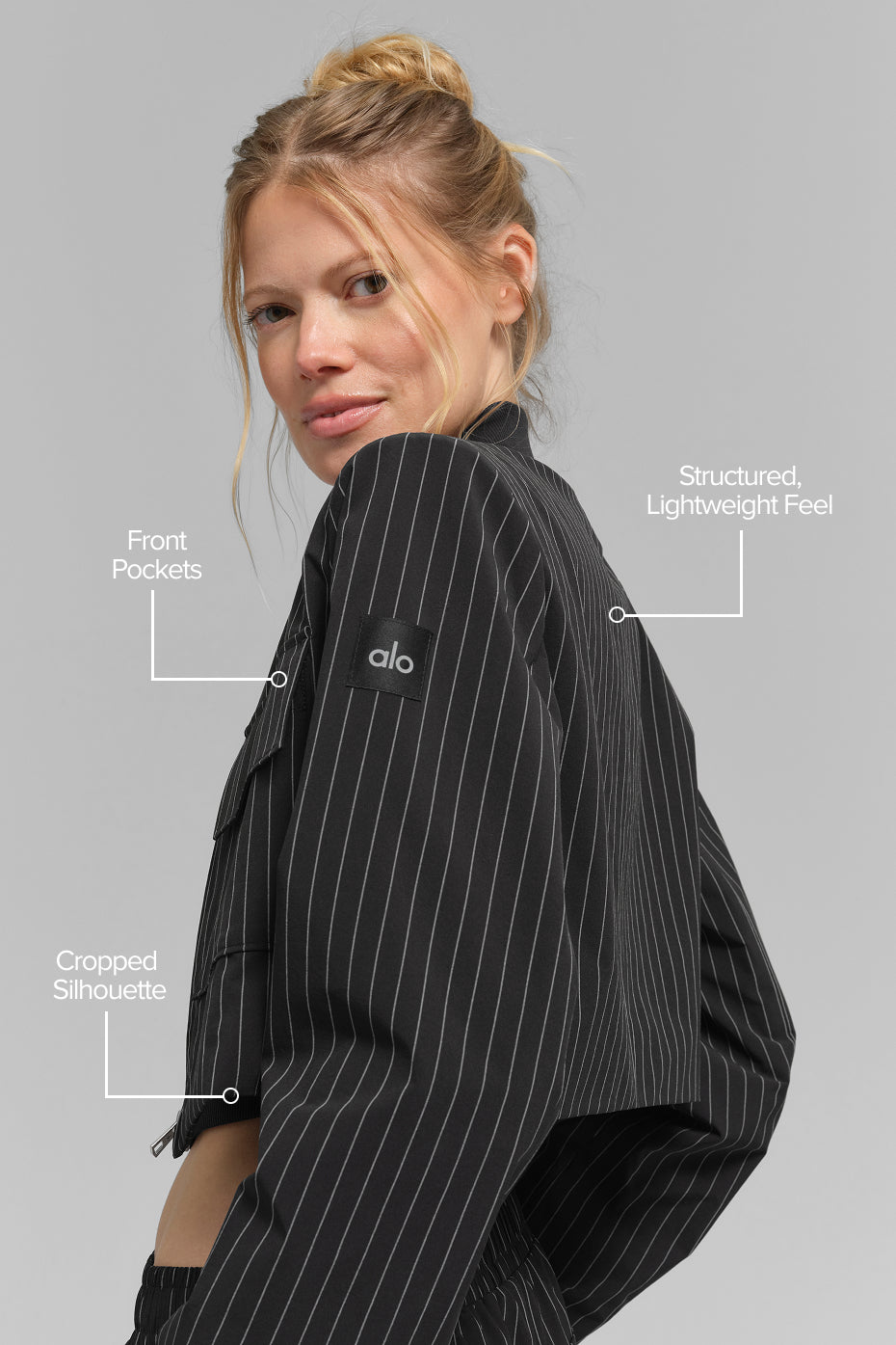 Pinstriped short jacket with full zip 'OUT OF STOCK'