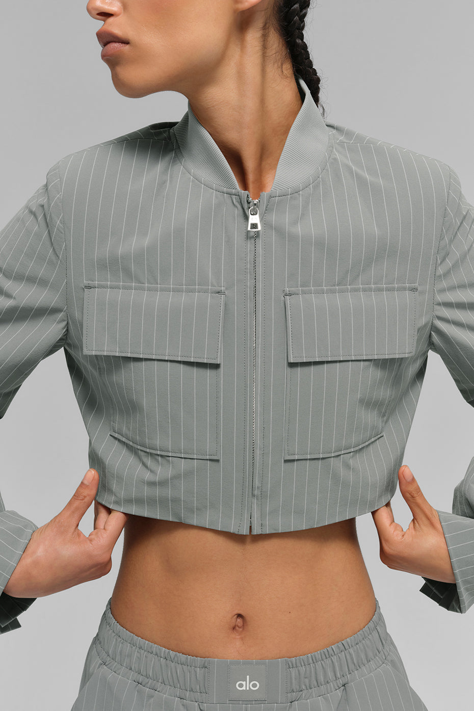 Pinstriped short jacket with full zip 'OUT OF STOCK'